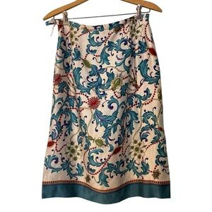 Neiman Marcus A Line Skirt Blue and Green Floral
